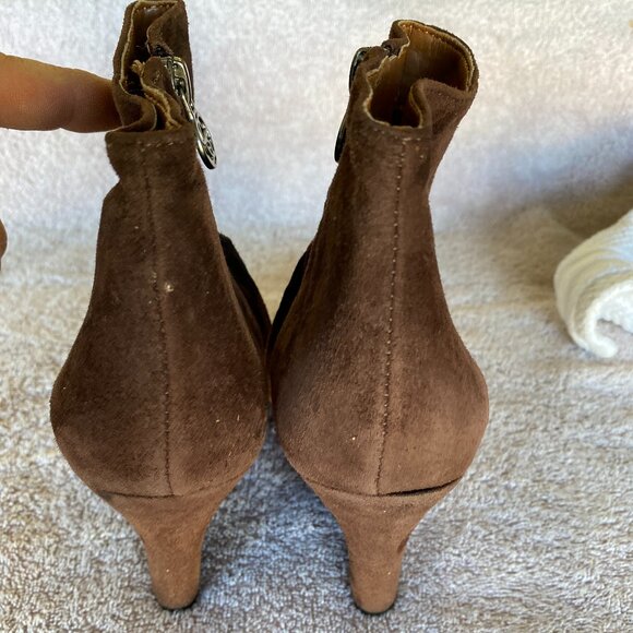 Sam Edelman Brown Suede Wedge Ankle Boots Size 8M Leather Zip Booties - Picture 8 of 8